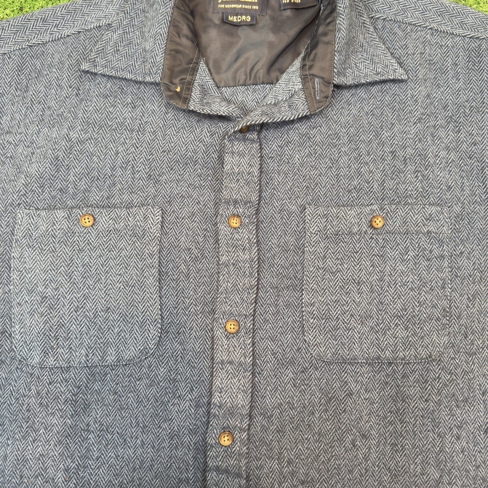 Vintage John Blair Knit Shirt Men's Sz Medium Button Up Long Sleeve Blue - Picture 4 of 7
